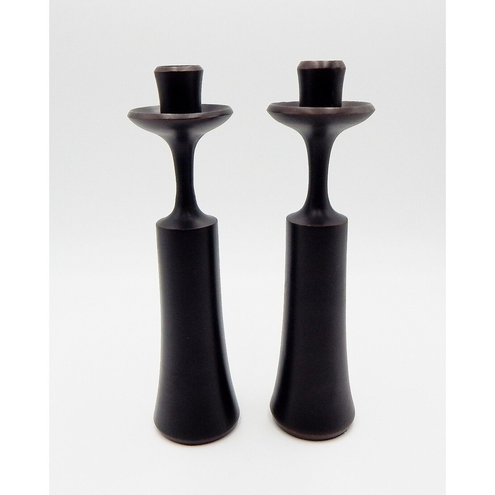 Dansk Brown Bronzed Iron Candlesticks JHQ Jens H. Quistgaard Pair MCM Box